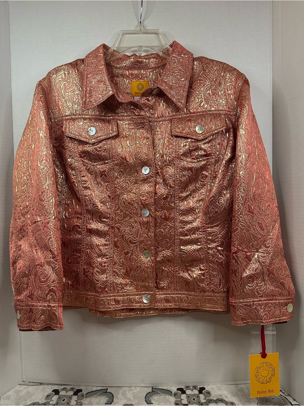 Ruby Rd. Metallic Rose Paisley Brocade utility Jacket, size 15, NWT